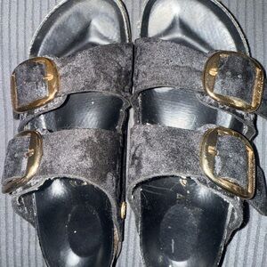 Birkenstock Arizona Big Buckle Black Suede Gold Buckle Size 37